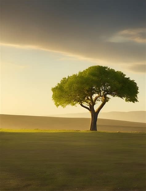 Premium AI Image | Lone tree sunset background
