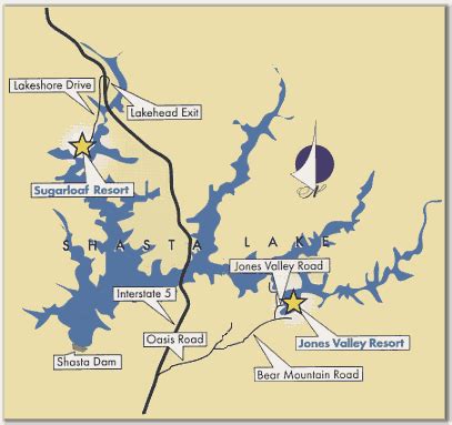 Rough Map of Lake Shasta resorts