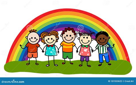 Rainbow kids stock vector. Illustration of stickfigure - 101553622