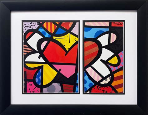 Romero Britto flying Hearts CUSTOM FRAMED Pop Art - Etsy