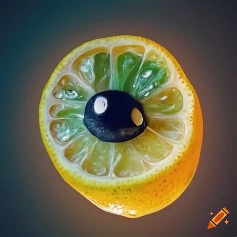Close-up of a lemon with a human eye inside on Craiyon