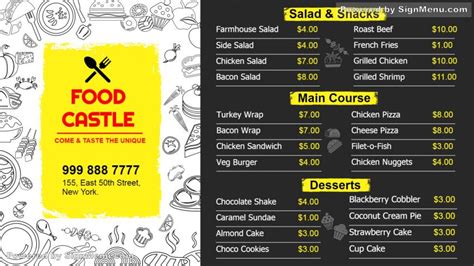 digital template of Food Menu TV Screen Design