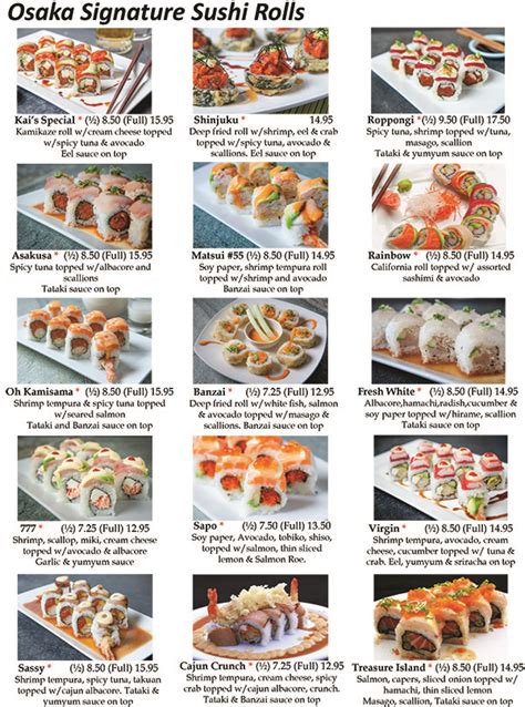 Sushi Rolls Menu | Las Vegas Best Sushi Restaurant | Osaka Bistro