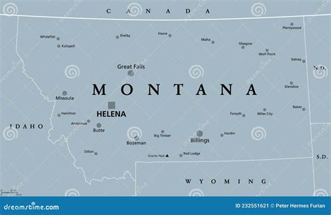 Montana, MT, Gray Political Map, US State, Big Sky Country Stock Vector - Illustration of ...