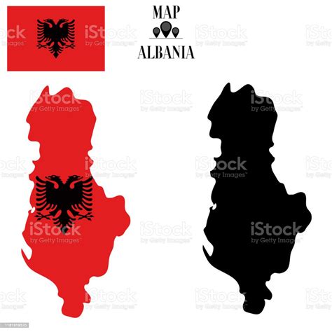 Albania Outline World Map Contour Silhouette With National Flag Inside ...