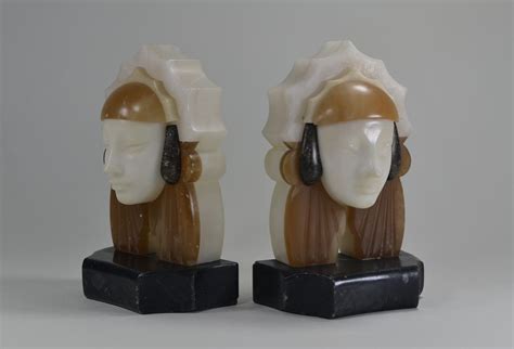 1930.fr Art deco marble bookends pair - Art deco sculptures bronze clocks vases