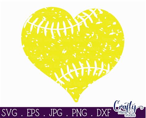 Softball Heart Svg - Distressed Softball Design By Crafty Mama Studios ...