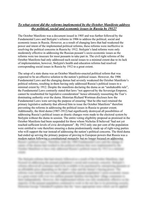 To what extent did the reforms implemented by the October Manifesto address the political ...