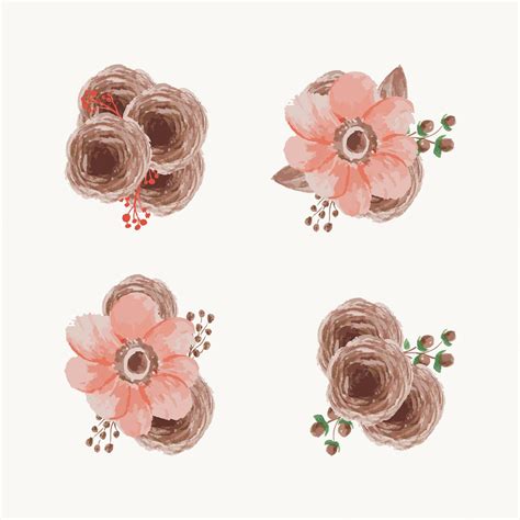 Premium Vector | Watercolor pink and brown flowers