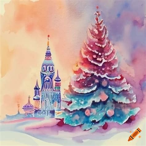 Watercolor christmas card with snegurochka