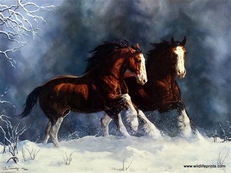 Artist Chris Cummings Unframed Clydesdale Horse Print Snow Kings ...