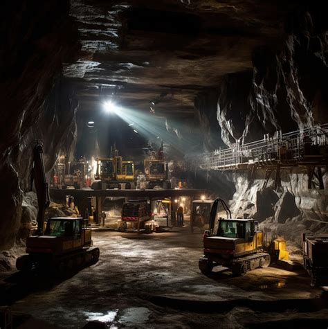 Premium AI Image | A large number of construction equipment in a cave