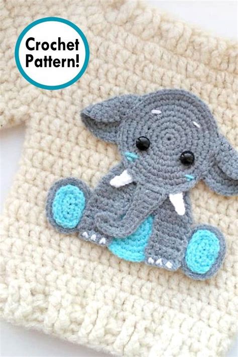 elephant applique Crochet pattern, cute applique pattern for bags, crafting, scrapbooking and ...