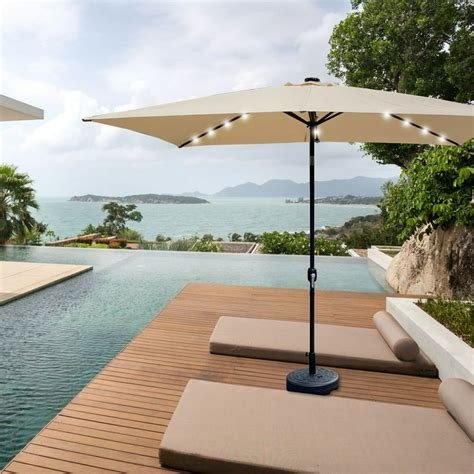 Outdoor Patio Rectangular Umbrella with Crank Weather Resistant UV Protection Water Repellent ...