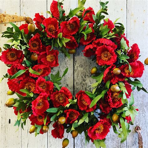 Red Poppy Wreath for Summer Remembrance Wreath Summer Door - Etsy ...