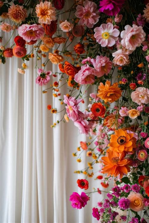 Flowers on the White Curtain for Wedding Ceremony Stock Image - Image ...