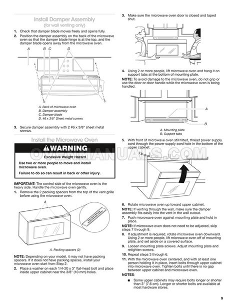 Whirlpool WMH31017HZ Microwave Oven Installation Instructions