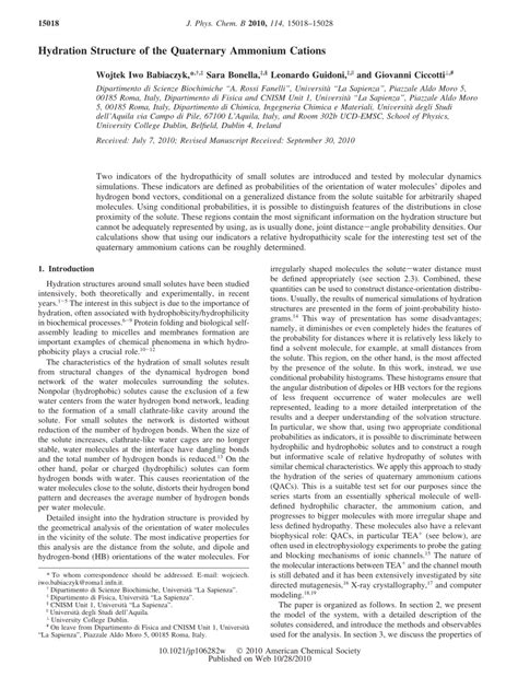 (PDF) Hydration Structure of the Quaternary Ammonium Cations