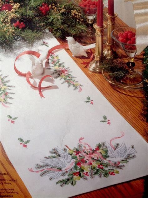 Bucilla Doves and Holly Tablerunner Christmas Stamped Embroidery Kit ...