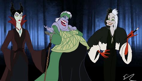 Maleficent, Ursula & Cruella De Vil [as themselves] (Drawing by QEmma @deviantART) # ...