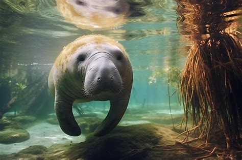 Premium AI Image | Gentle manatee in the mangrovessea animal photo