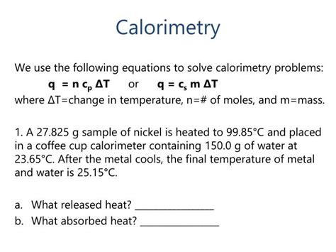 PPT - Calorimetry PowerPoint Presentation - ID:1609320