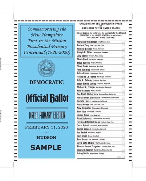 Sample Presidential Primary Ballot - Democratic | Hudson New Hampshire