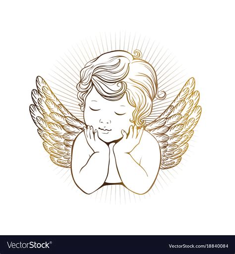 Cute little angel with closed eyes wings Vector Image