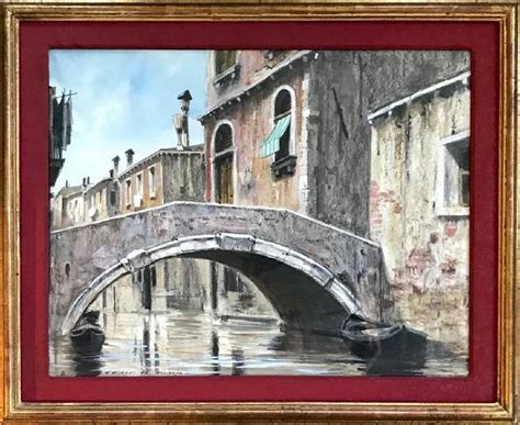 Venetian Canal Bridge Painting, Farago, 1966