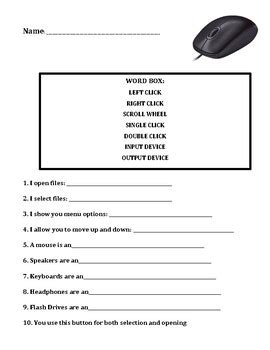 Mouse Worksheet For Class 1