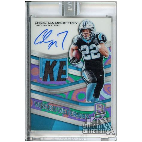 Christian McCaffrey 2019 Panini Spectra Vested Veterans Autograph Patch White Box Card #VV-CM 1/ ...