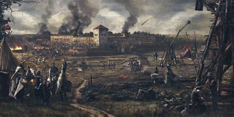 an image of a battle scene with people in the foreground