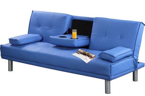 Blue Manhattan Modern Faux Leather Sofa Bed | Blue leather sofa, Leather sofa bed, Small blue sofa