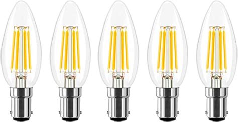 G.W.S® Pack of 5, B15 Small Bayonet LED Candle Bulb, 4W Dimmable LED Filament Light Bulb, Day ...