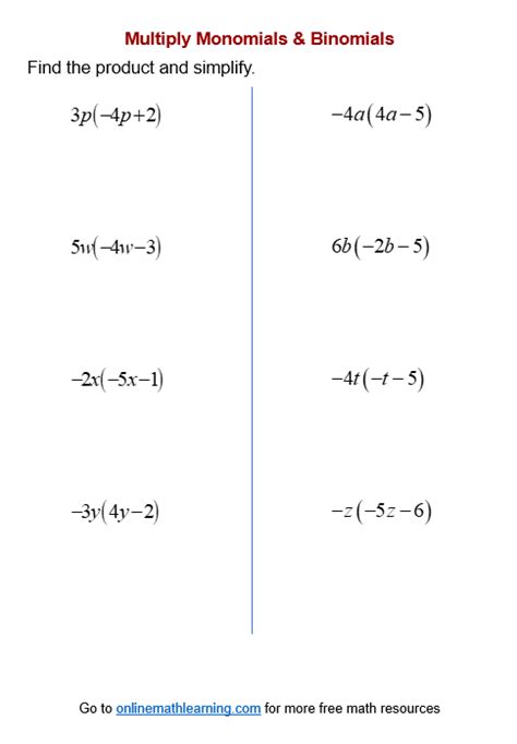 Multiply Polynomial Worksheets (printable, online, answers, examples)