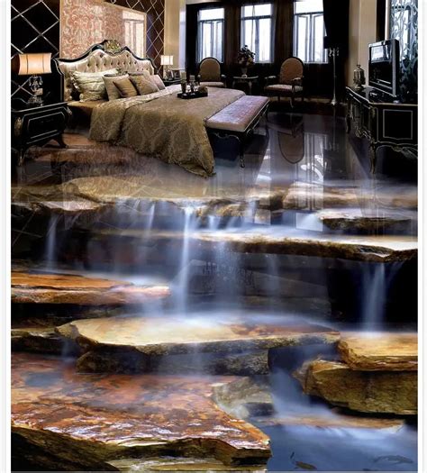 Home Decoration Stone waterfall living room bathroom 3d flooring 3d pvc wallpaper waterproof ...