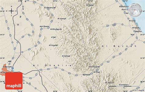 Shaded Relief Map of the Area around 24° 22' 49" N, 56° 10' 29" E