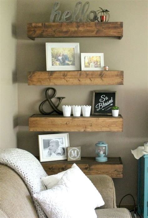 86 Rustic Living Room Decor with Floating Shelves Ideas - crowdecor.com ...