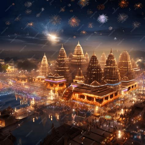 Premium Photo | A beautiful Diwali night view of an Ayodhya temple ...