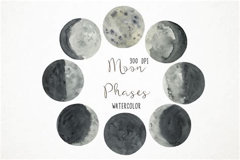 Watercolor Moon Phases Clipart, Moon Phases Illustration By ...