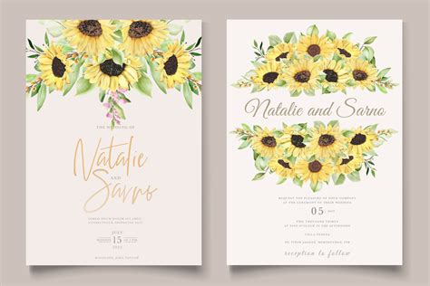 Watercolor Sunflower Wedding Card Set Graphic by lukasdedi store · Creative Fabrica