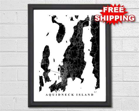 Aquidneck Island Map Art Map Print Black and White Map - Etsy