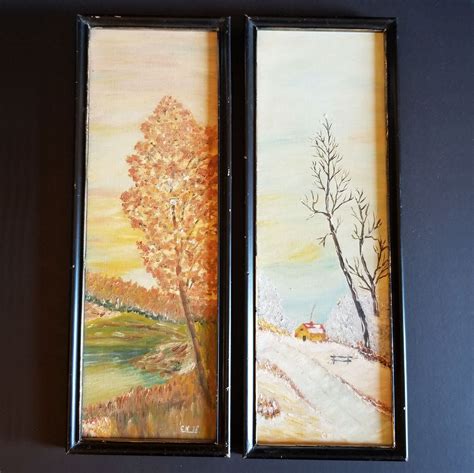 The Four Seasons Landscape Paintings Set of 4 Vintage Framed | Etsy