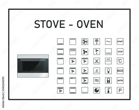 Oven manual icon set. Instructions symbols. Stove exploitation manual ...