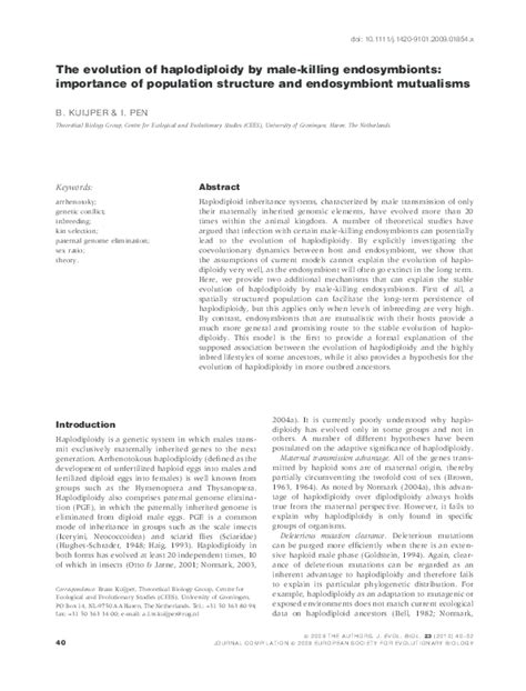 (PDF) The evolution of haplodiploidy by male-killing endosymbionts: importance of population ...