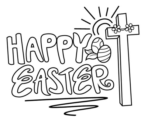 Happy Easter With Cross Coloring Page - Free Printable Coloring Pages