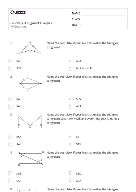 50+ congruent triangles sss sas and asa worksheets on Quizizz | Free ...