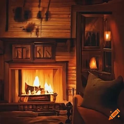 Cozy cabin living room with fireplace