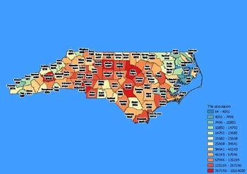 North Carolina State Map with Population, Density, Area with Worksheet