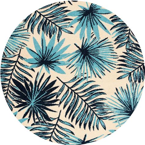 Hanover Tropical Palm Leaf Blue 6.5 ft. Round Indoor/Outdoor Area Rug-HANRG79RDPLM-BLU - The ...